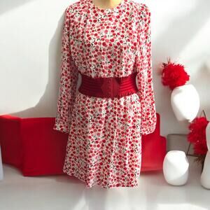 Chic LOFT Cherry Print Dress w‎ Belt - M- NWT